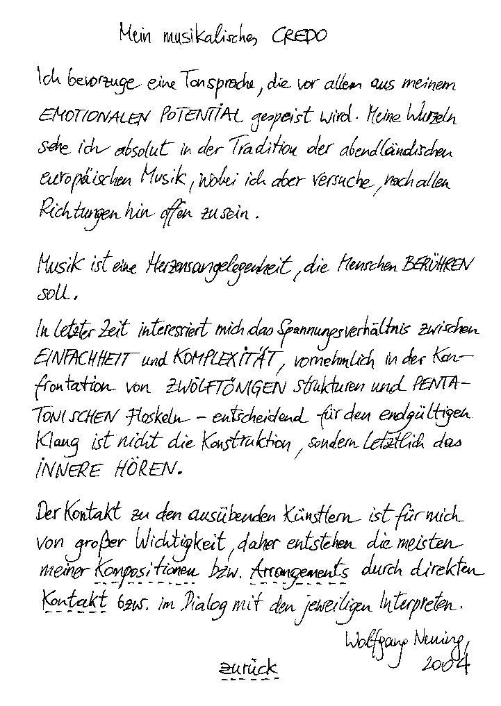 Mein musikalisches Credo - Handschrift